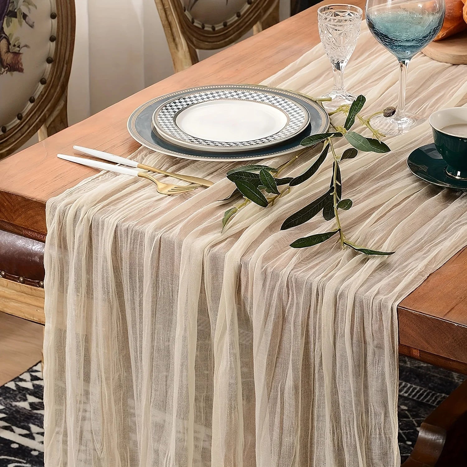 1pc Boho Style Cheesecloth Table Runner - Long Gauze Sheer RomanticTable Runner For Weddings, And Scene Decor Home Decor