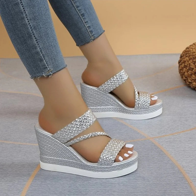 2026 Summer Outdoor Beach Sandals Comfortable Sandals Shallow Wedges Shoes Platform High Heels Ladies Slippers