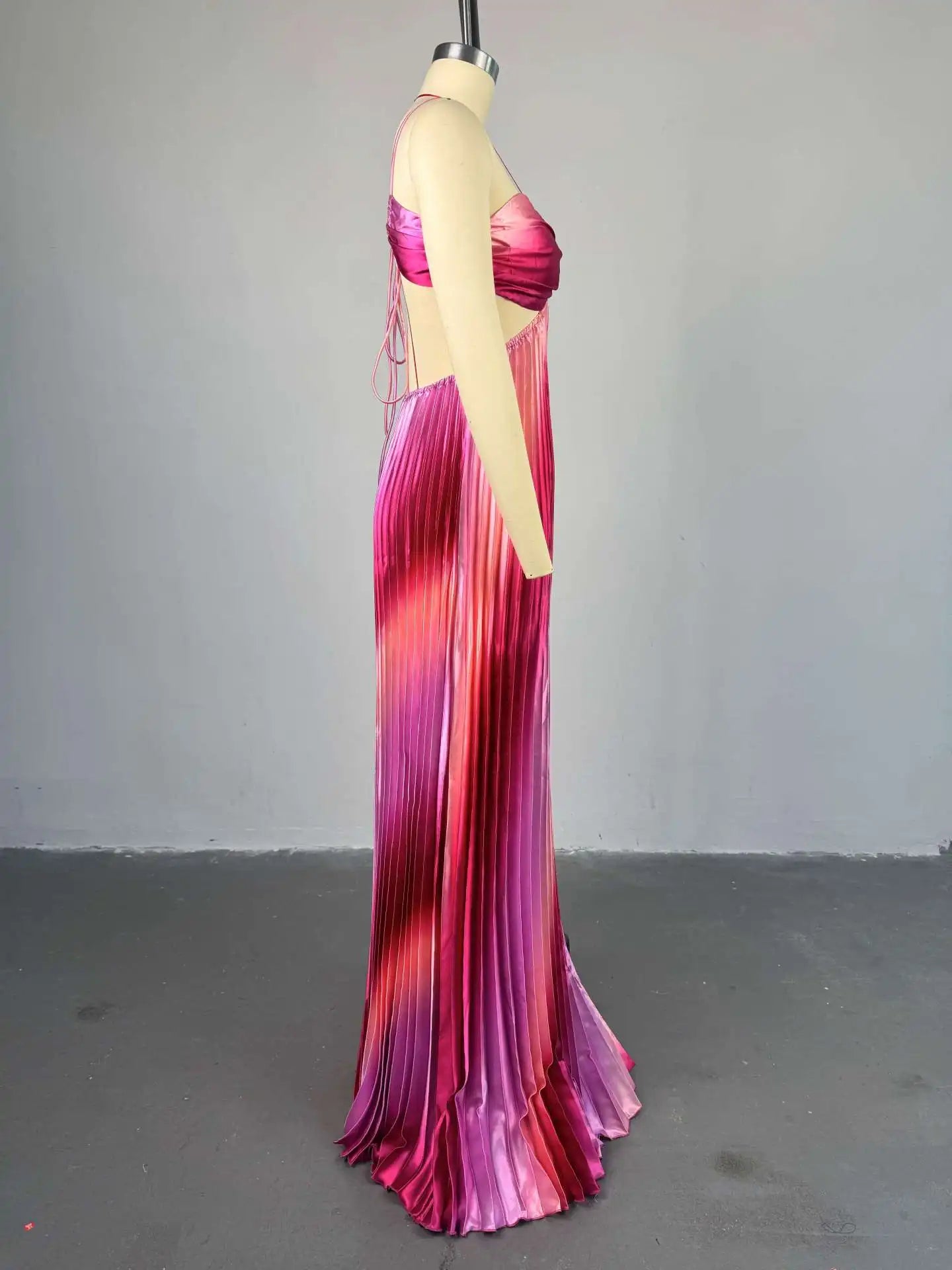 CM.YAYA 2025 Elegant Sleeveless Sweet Strapless Gradient Floor-Length Long Women Dress Beach Party Evening Sexy Pleated Dresses