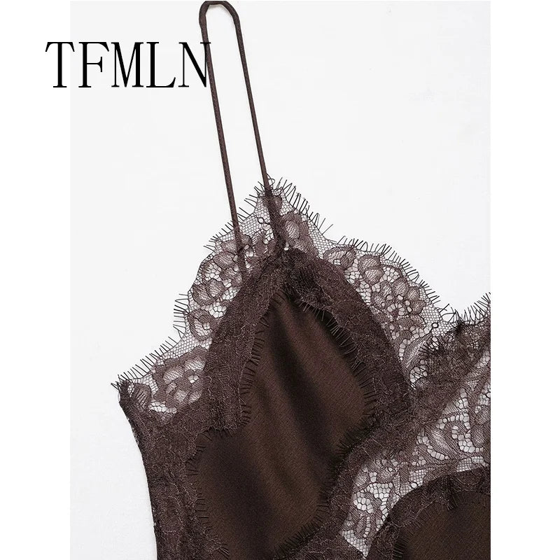 TFMLN Damen sexy Spitzen-Spleiß-Kleider Sommer einfarbig ärmelloses asymmetrisches Kleid rückenfrei schmal Damen Party Sling Minikleid