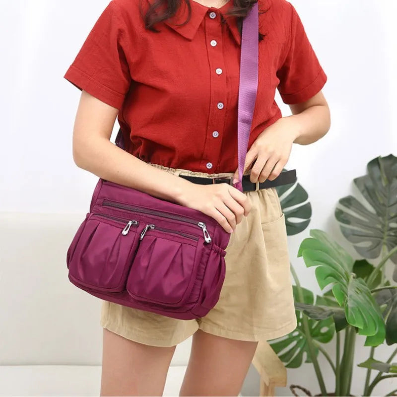 Large Capacity Waterproof Nylon Shoulder Bag Multi-Pocket Crossbody Bag Female Bag Shopping Travel Lady Handbag Leisure Purse