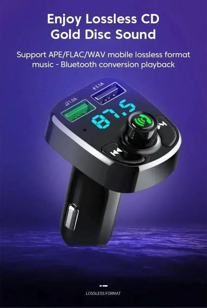 XIKCU LED MP3 Car Bluetooth FM Hands-Free Bluetooth-compaitable 5.0 Transmitter 3.1A QC3.0 PD Type C Dual USB Car Charger