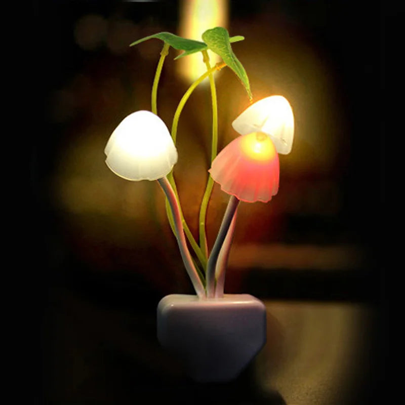HOMEFISH Novelty Mushroom Fungus Night Light EU & US Plug Light Sensor 220V 3 LED Colorful Mushroom Lamp Led Night Lights