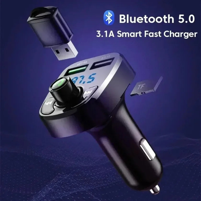 XIKCU LED MP3 Car Bluetooth FM Hands-Free Bluetooth-compaitable 5.0 Transmitter 3.1A QC3.0 PD Type C Dual USB Car Charger