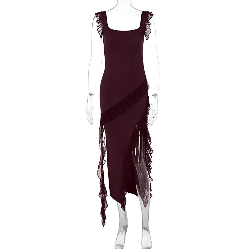 Sexy Sleevelss Ruched Party Club Bodycon Y2K Maxi Split Dresses For Women Summer 2026 Fashion Backless Evening Long Dress Outfit