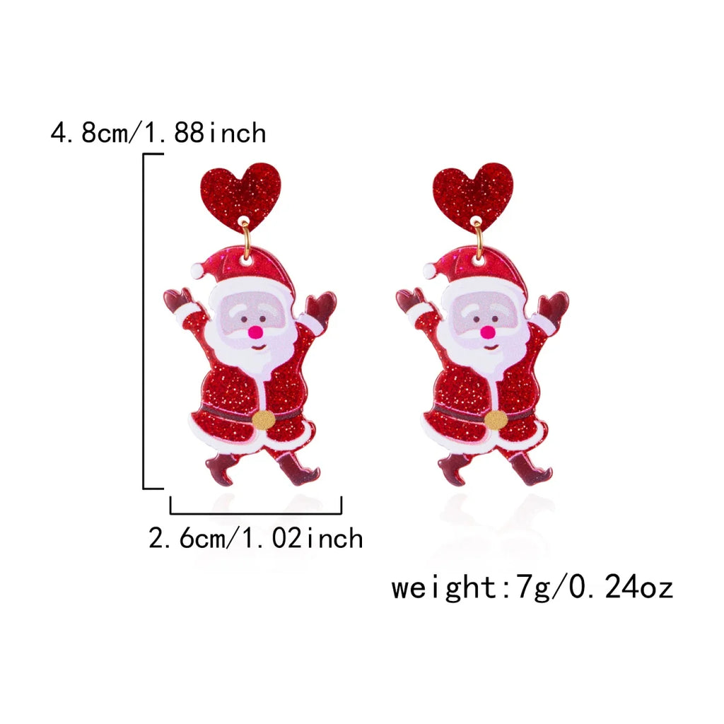 Christmas Acrylic Heart Santa Claus Deer Candy Crutch Xmas Tree Soldier Drop Earrings Cute Holiday Jewelry For Women Men Gifts