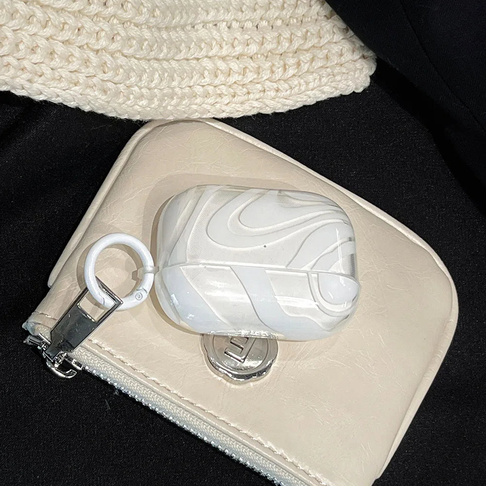 Deursigtige Silikoonhouer Vir AirPods2 3 4 Pro 2 2de Generasie Oorfone Toebehore Beskermingsbedekking Eenvoudige Wit Kromme Met Sleutelhouer