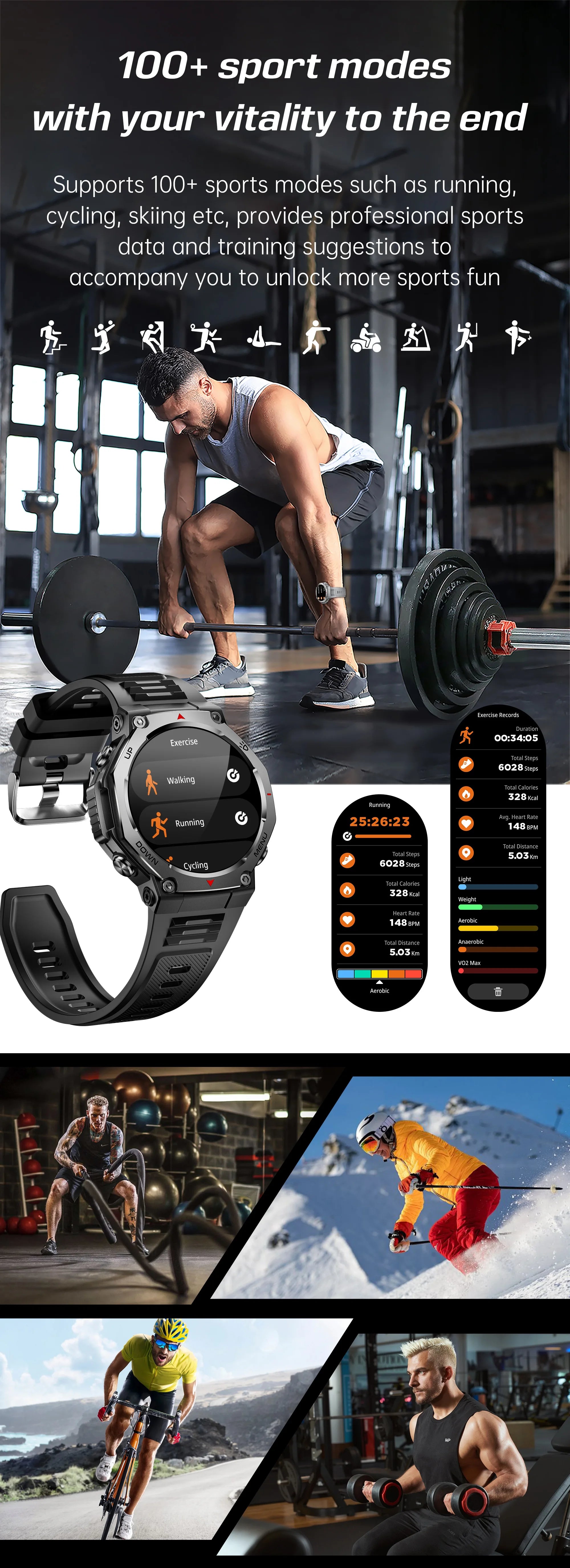 Smartwatch for iPhone Andriod,wireless call dialing,sports mode,incoming call and message push,fitness tracker,health monitoring