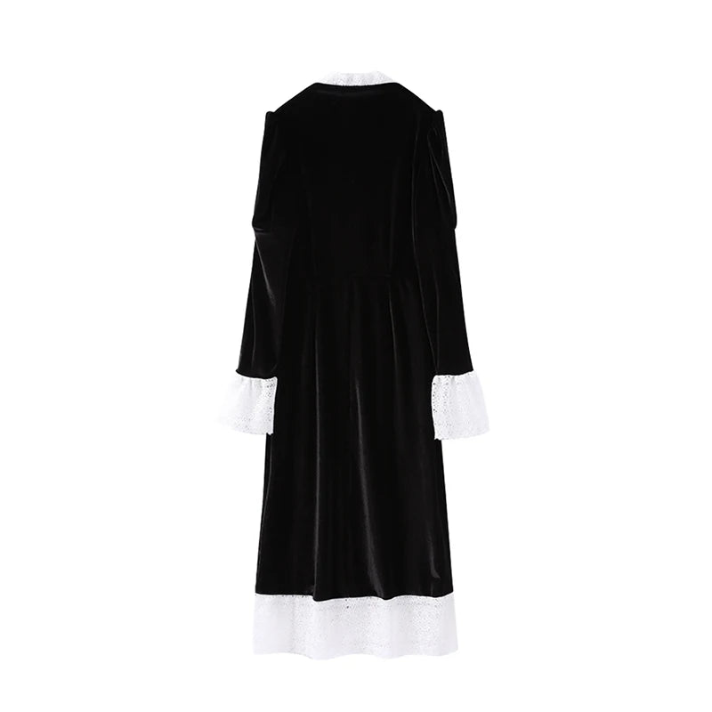 Square Collar Puff Sleeve Women Dress Patchwork Slim Pleated Lady Maxi Dresses 2026 Elegant Spring Vintage Female Vestidos