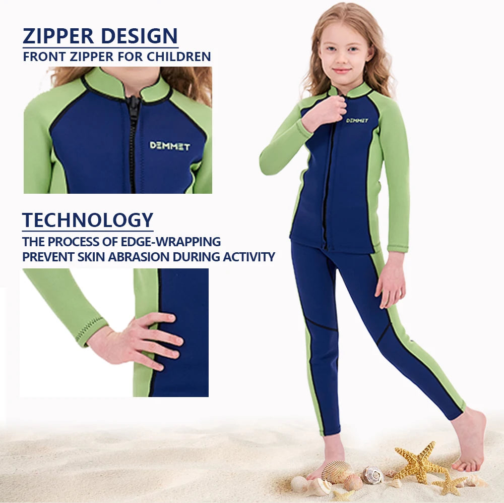 Kids Neoprene Diving Surfing Suit Split Long Sleeve Wetsuit Girls Thick Swimsuit Boys Rash Guards Swimwear Keep Warm Clothes