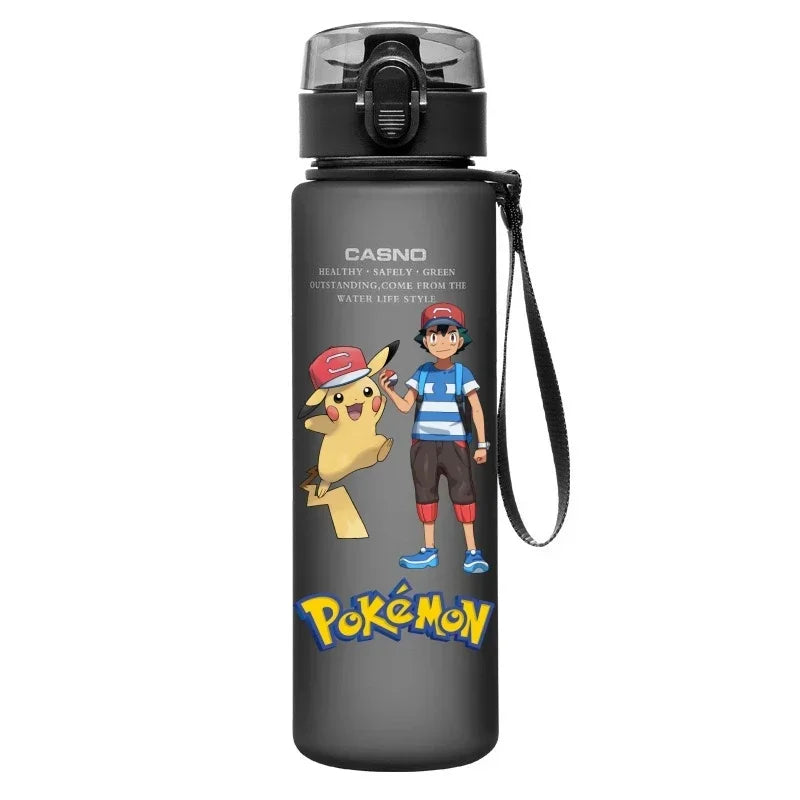 560ML Pokemon Water Cup Pikachu Mewtwo Gengar Portable Plastic Cartoon Outdoor Sports Large Capacity Travel Hiking Water Bottle