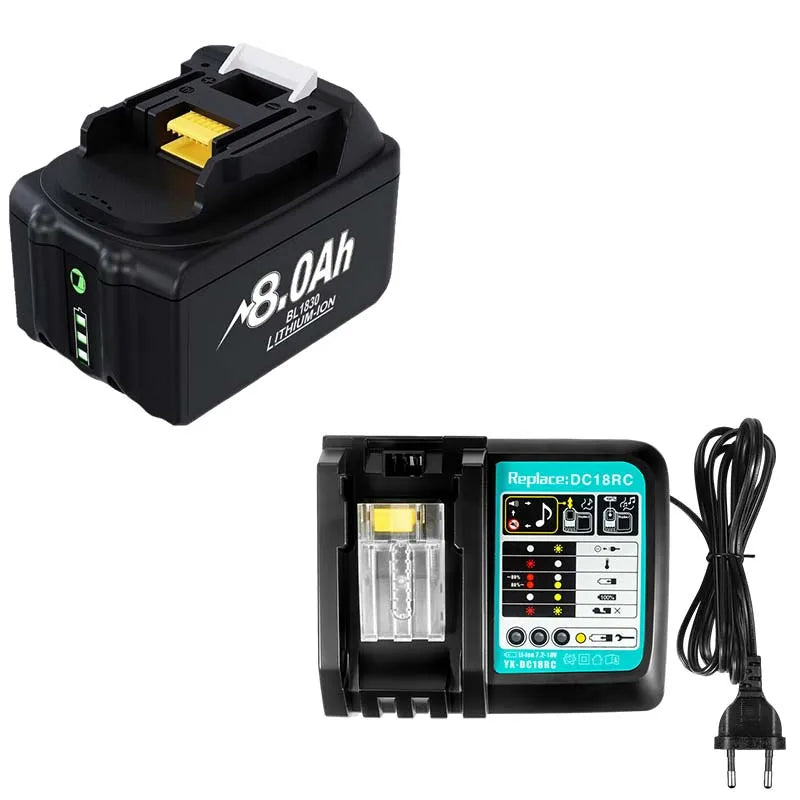 For Makita BL1830 Replacement Battery 18V 8000mAh Li-ion Compatible with BL1860 BL1850 BL1840B Power Tools + 6A Fast Charger