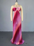 CM.YAYA 2025 Elegant Sleeveless Sweet Strapless Gradient Floor-Length Long Women Dress Beach Party Evening Sexy Pleated Dresses