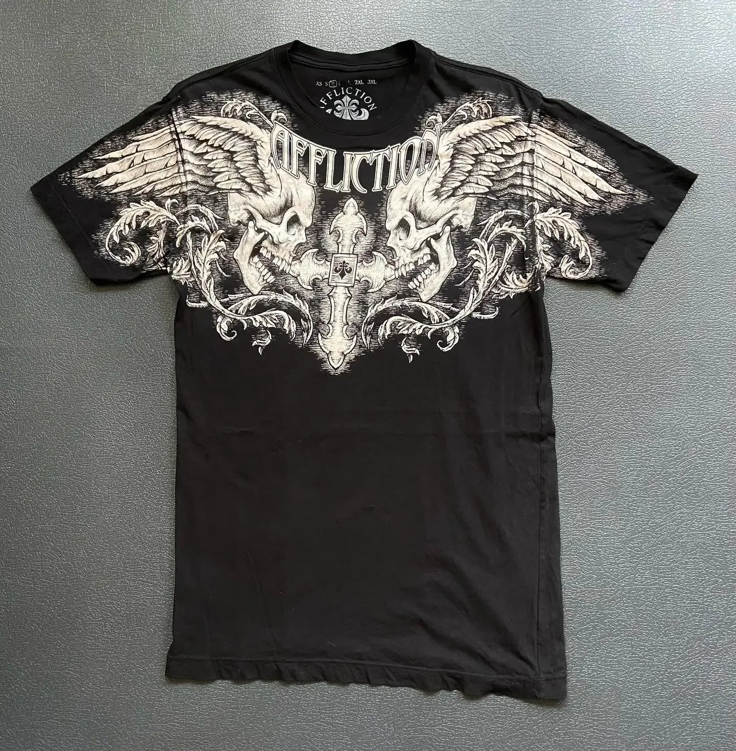 Gothic Vintage Distressed T-Shirt Two-in-One Skeleton Print Layered Top Y2K Retro Streetwear Loose Fit Harajuku Fashion Tee