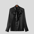 INCERUN Tops 2024 Korean Style Men's Ribbon Pleated Glitter Design Shirts Leisure Male Solid All-match Long Sleeved Blouse S-5XL