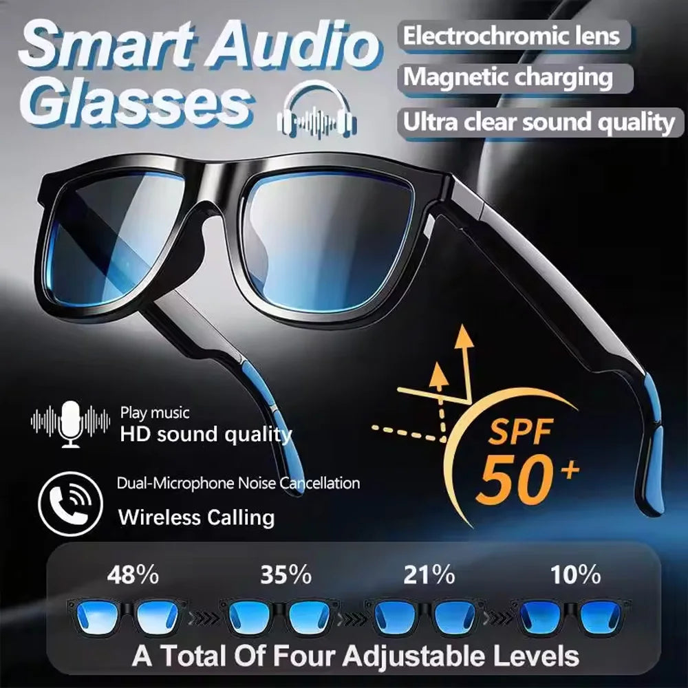 Smart Audio Glasses 2026 Touch Color Changing Lens Dual Microphone Noise Reduction Super Clear Sound Bluetooth Sunglasses Wirele