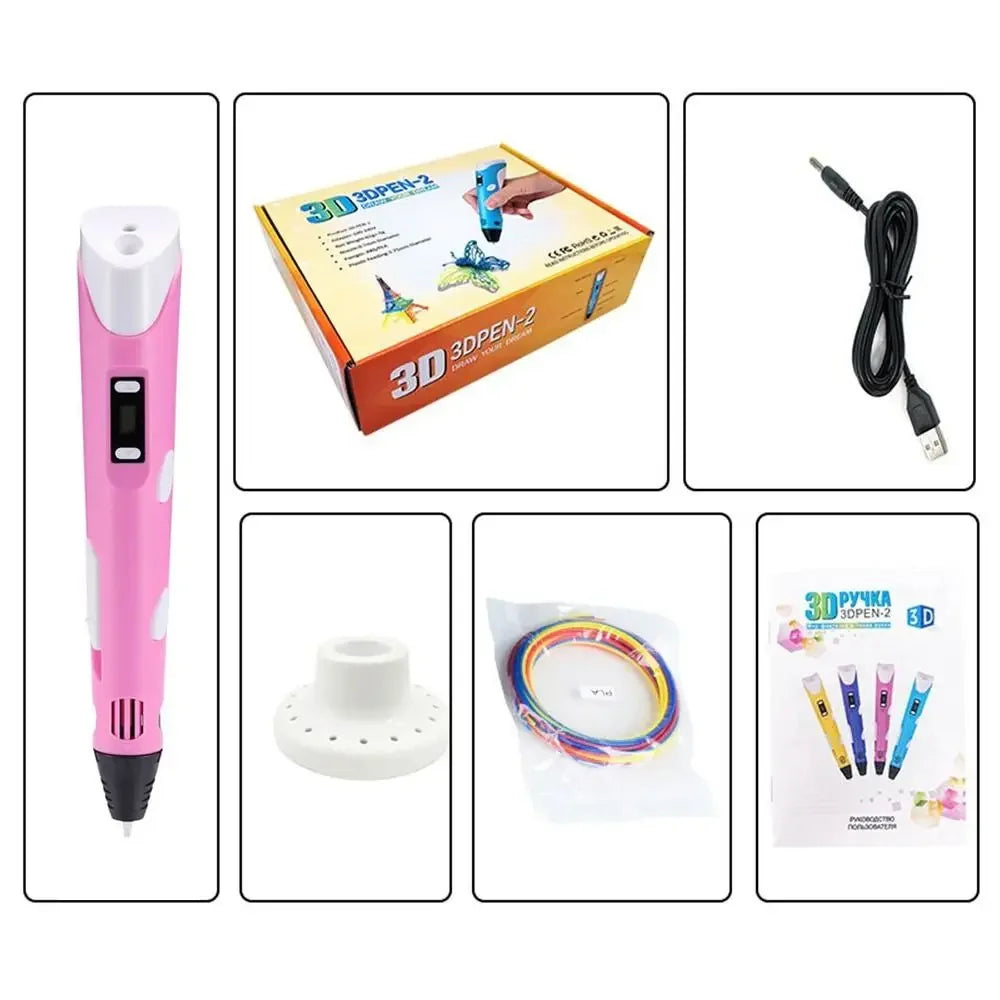 3D Printing Pen Arts Printer Set PLA Filament Drawing Print For Kids Adult Creative Toy Gift 36M PLA Filaments +USB 3D Pens