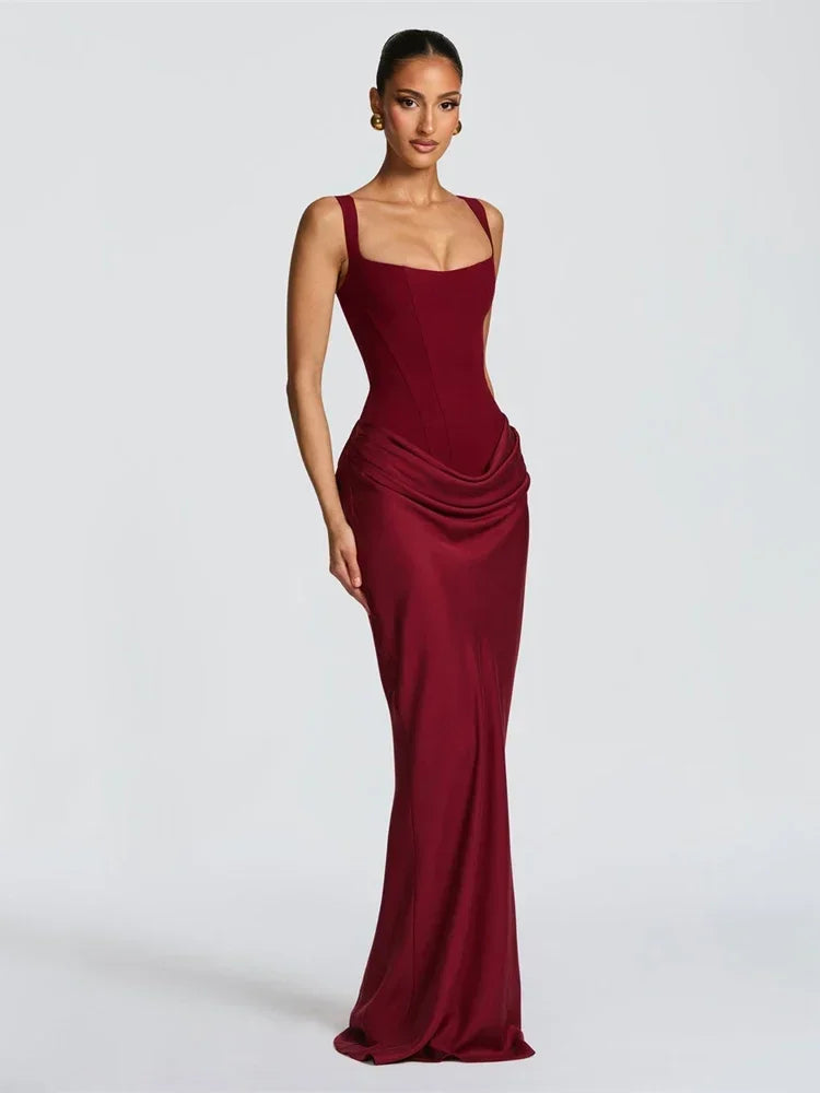 Sexy Luxury Pleated Sling Long Dress Women Elegant Solid Sleeveless Slim Fit Maxi Dresses 2026 Shinny Daily Lady Vestidos New