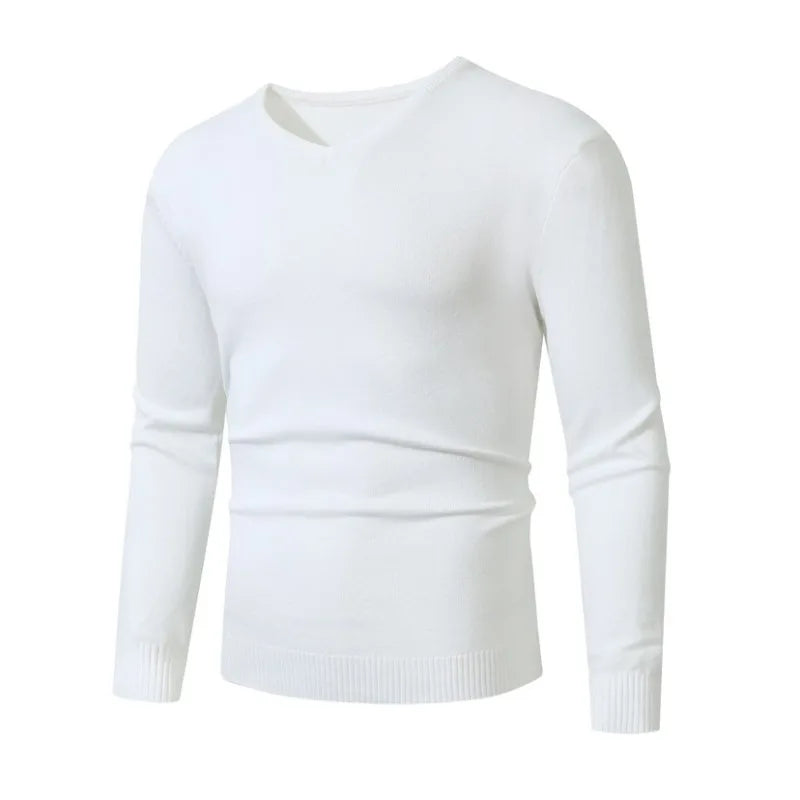 Men's Pullover V Neck Knitted Sweaters Solid Color Long Sleeve Jumper Lightweight Casual Business Pullover Slim Fit Sweater