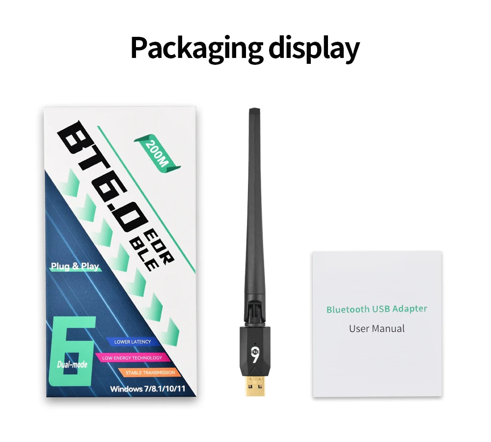 200 Meter Bluetooth Adapter USB Bluetooth 6.0 Dongle for PC Speaker Wireless Mouse Keyboard Music Audio Receiver USB Transmitter