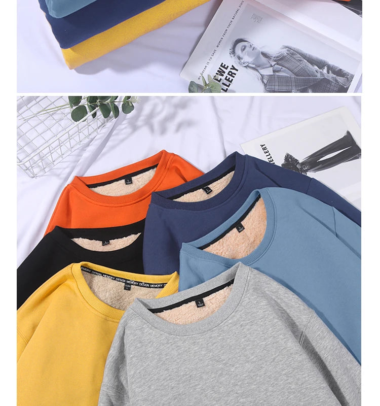 Lamb Velvet Hoodie Men's Thickened Fleece round Neck Casual Versatile Teenage Warm Top Lamb Velvet Jacket Winter Fashion