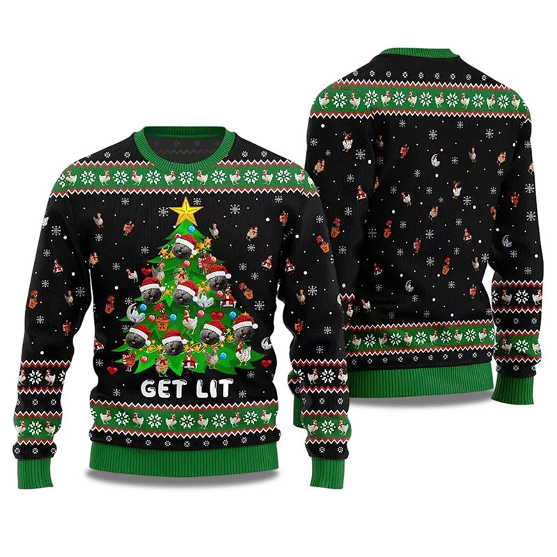 Jingle My Bells Ugly Christmas Sweater For Men Beer Party Print Santa Claus Pullover Sweatshirt Snowman Alpaca Pattern Sweater