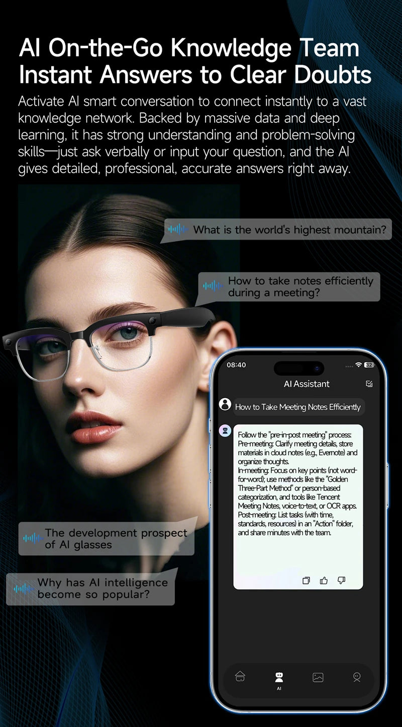 4K HD Upgrade Smart Glasses With Camera Video Recording AI Photo Recognition Bluetooth Call Translation Voice Sunglasses Men
