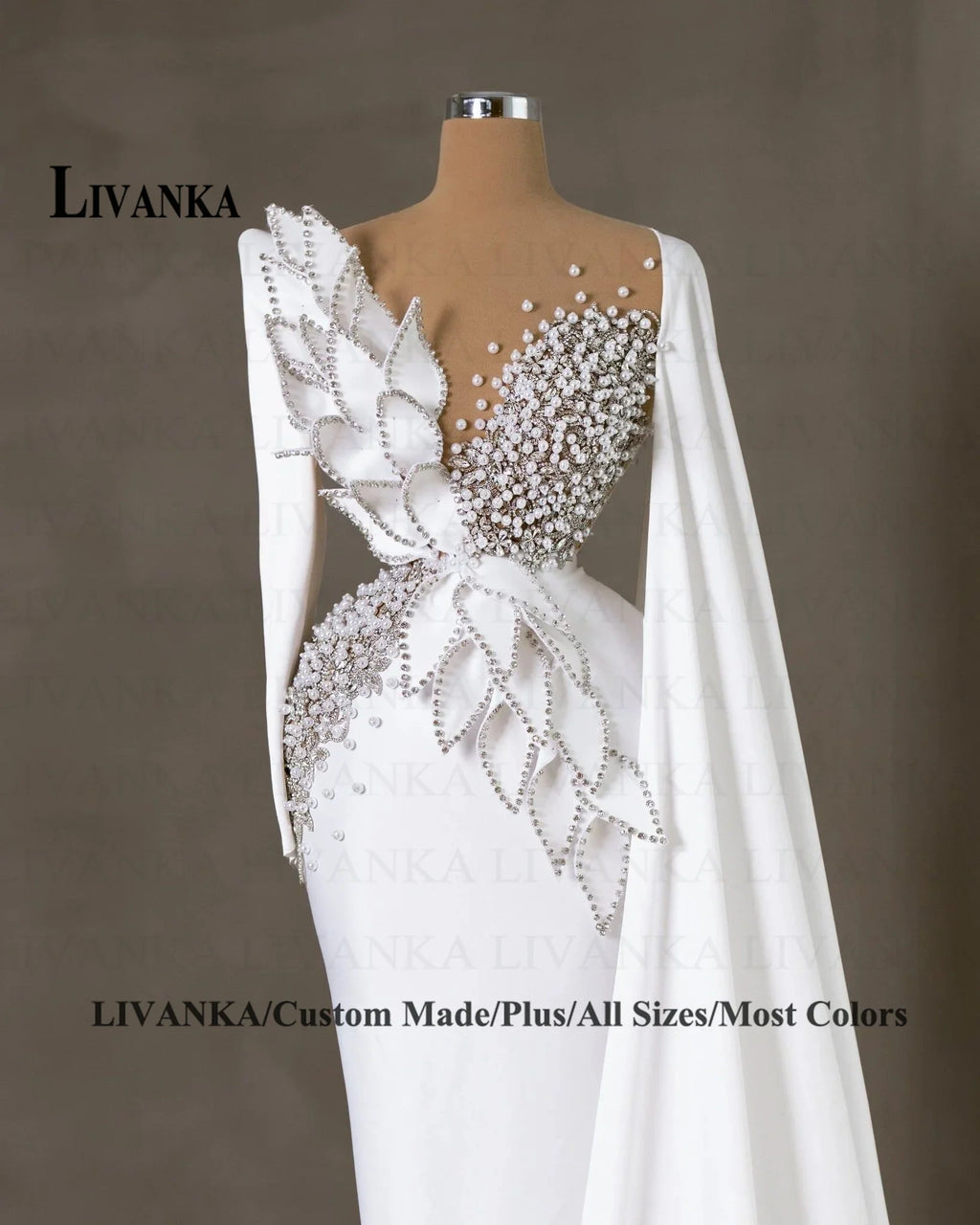 LIVANKA Charming Mermaid Petals Evening Dresses with Pearls Cloak Rhinestones Party Gown Vestido De Formatura Customized
