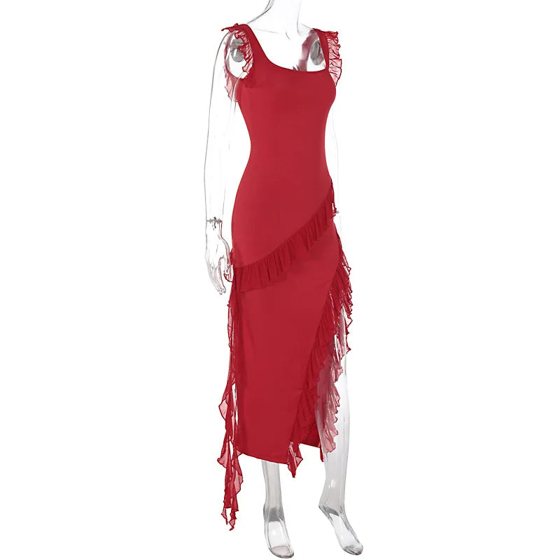 Sexy Sleevelss Ruched Party Club Bodycon Y2K Maxi Split Dresses For Women Summer 2026 Fashion Backless Evening Long Dress Outfit