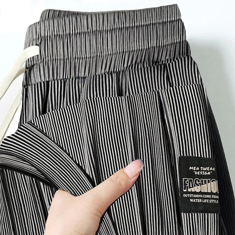 Summer Ice Silk Elastic Waist Sports Pants Men's Lightweight Straight Leg Casual Trousers Youth Fashionable Loose Fit