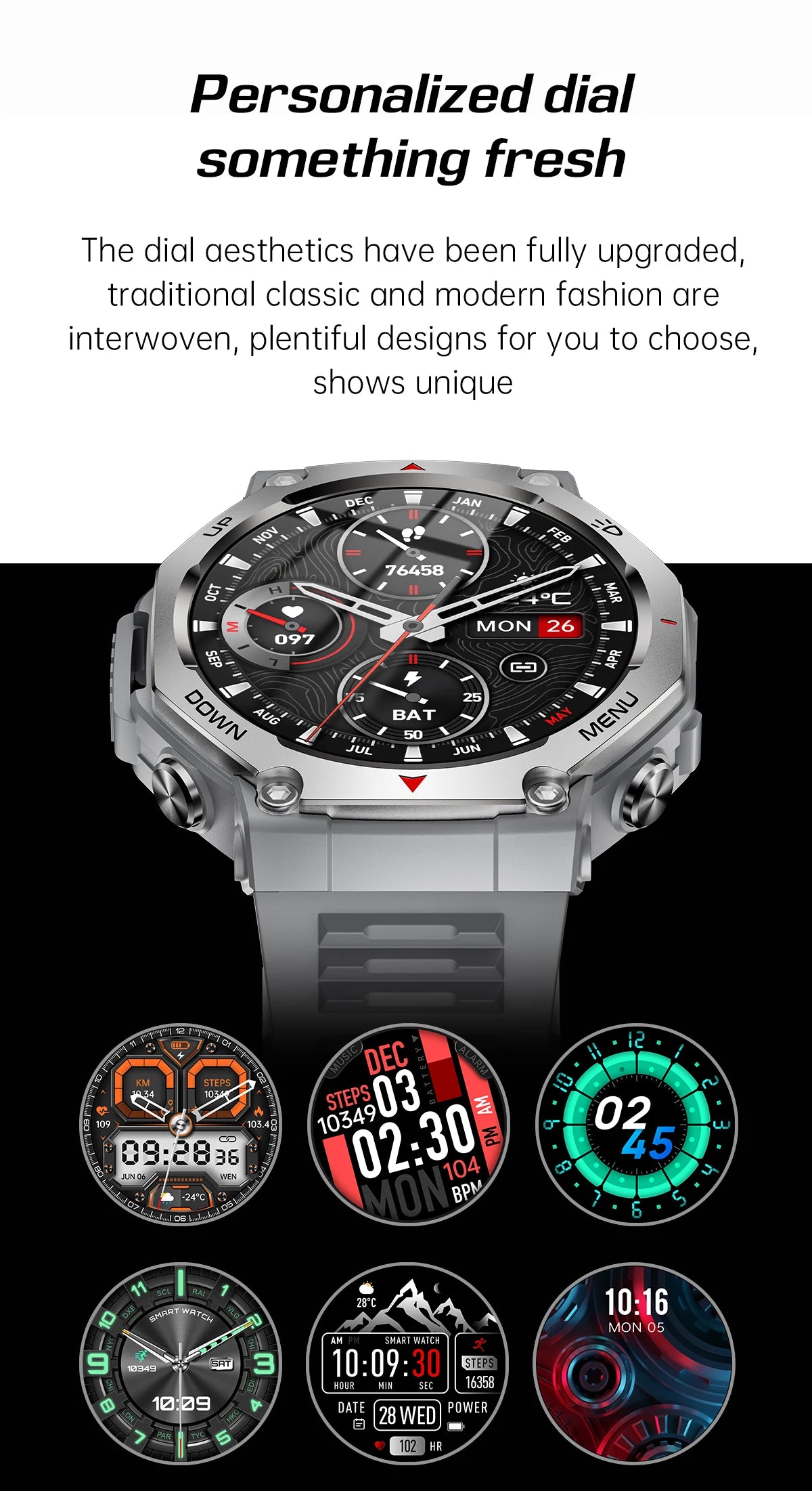 Smartwatch for iPhone Andriod,wireless call dialing,sports mode,incoming call and message push,fitness tracker,health monitoring