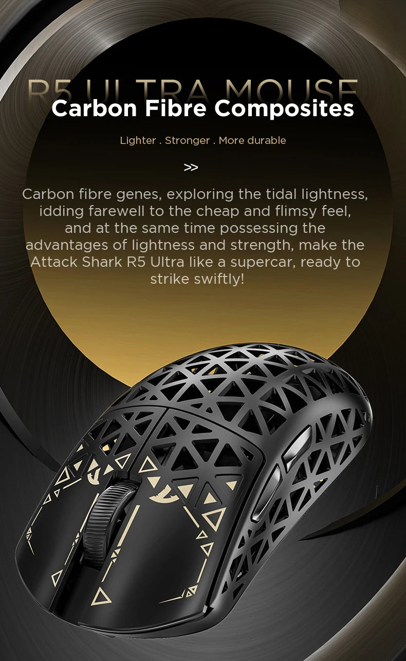 ATTACK SHARK R5 ULTRA Wireless Gaming Mouse - 8K Polling,PAW3950MAX Sensor,42,000 DPI,Carbon Fiber Ultra-Light for Pro Esport