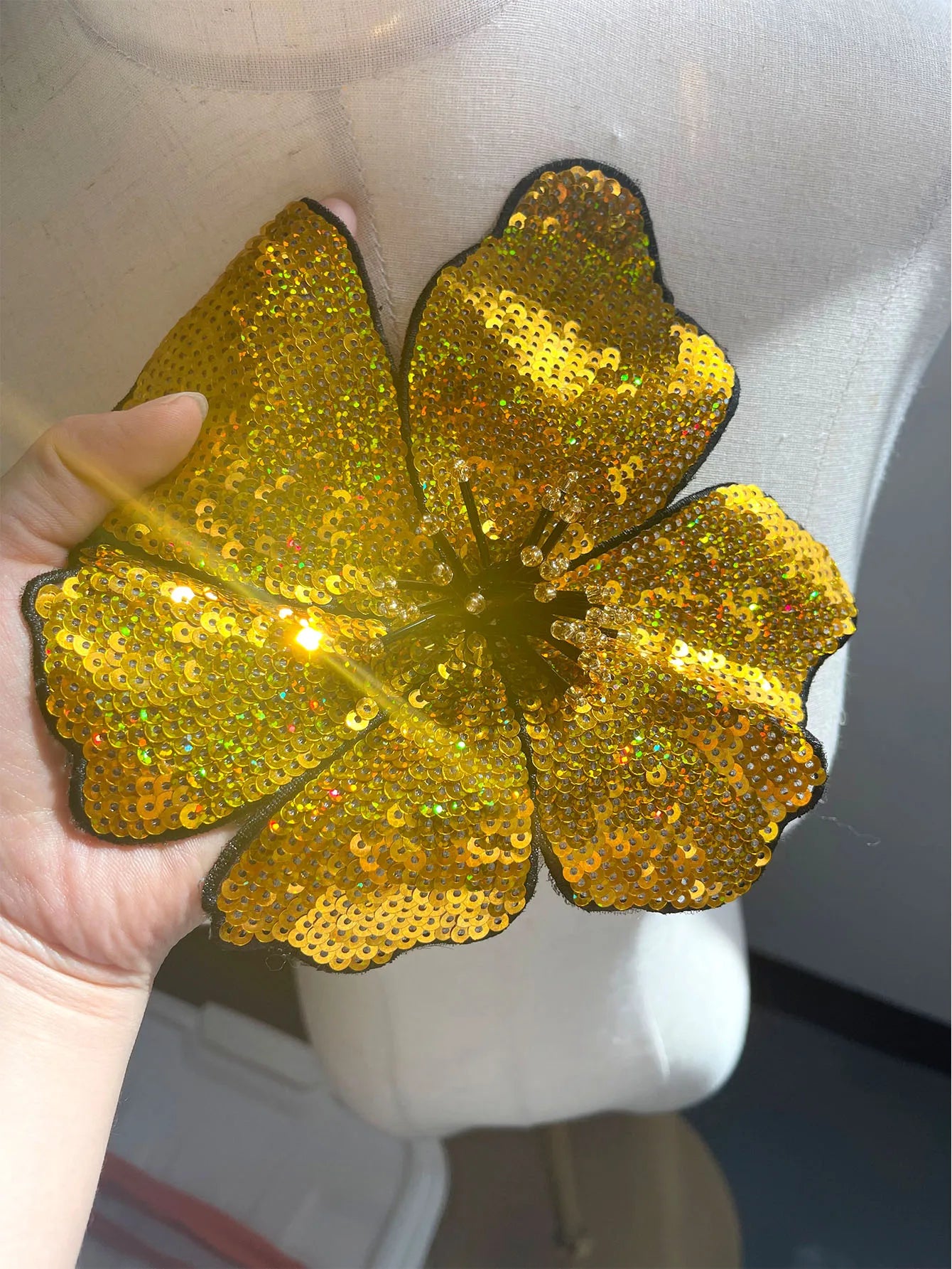 1 Piece 20CM Shining Red Orange Blue Golden Silver Pink Sequins Beads Sew Flower Patch for Evening Dress Swimsuit DIY Applique