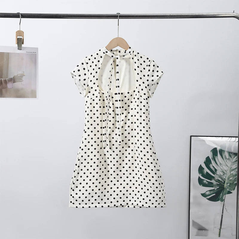 Sexy Women's Dress Halter Lace Up Short Sleeve Polka Print Female Dresses 2026 Early Spring New Fashion Chic Party Lady Robes