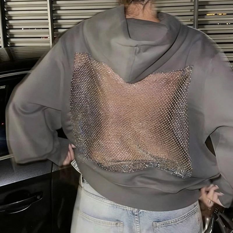 Women's Long Sleeve Patchwork Pullover Hoodie Autumn Winter Fashion Drawstring Loose Zipper Simple Hoodies 2025 Top Streetwear