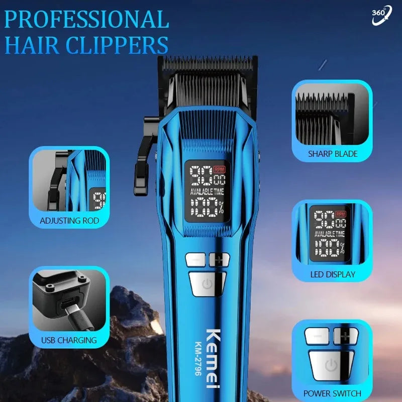 Kemei 2796 Barber Hair Clipper Professional 9000RPM Fade Haircut Machine Electric Trimmer Hair Cutter for Men Brushless Motor