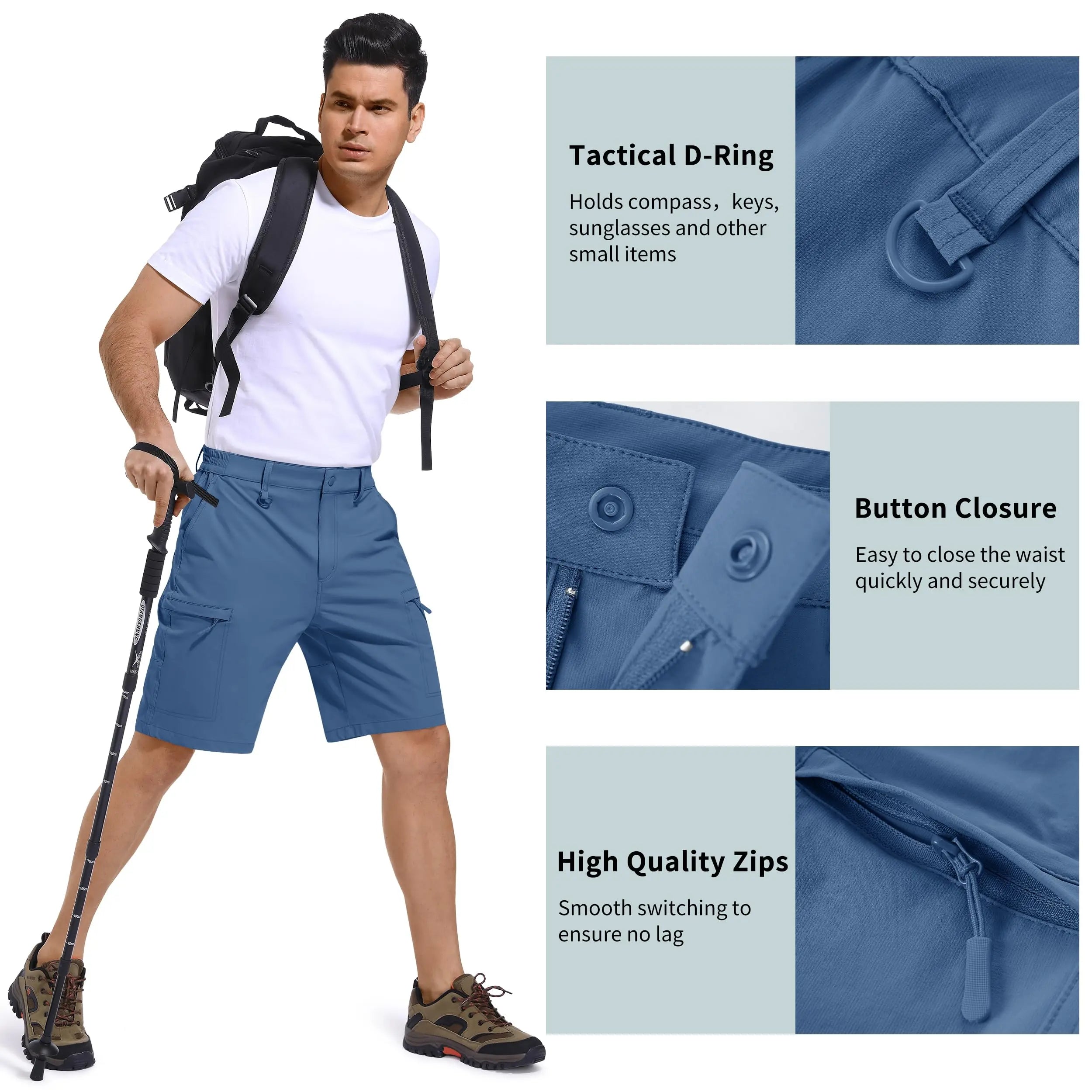 TACVASEN Sommer feuchtigkeitsableitende Freizeithose Herren Cargo Arbeitsshorts Laufshorts Jogging Sporthose Nylon Rip-Stop Kurze Hosen