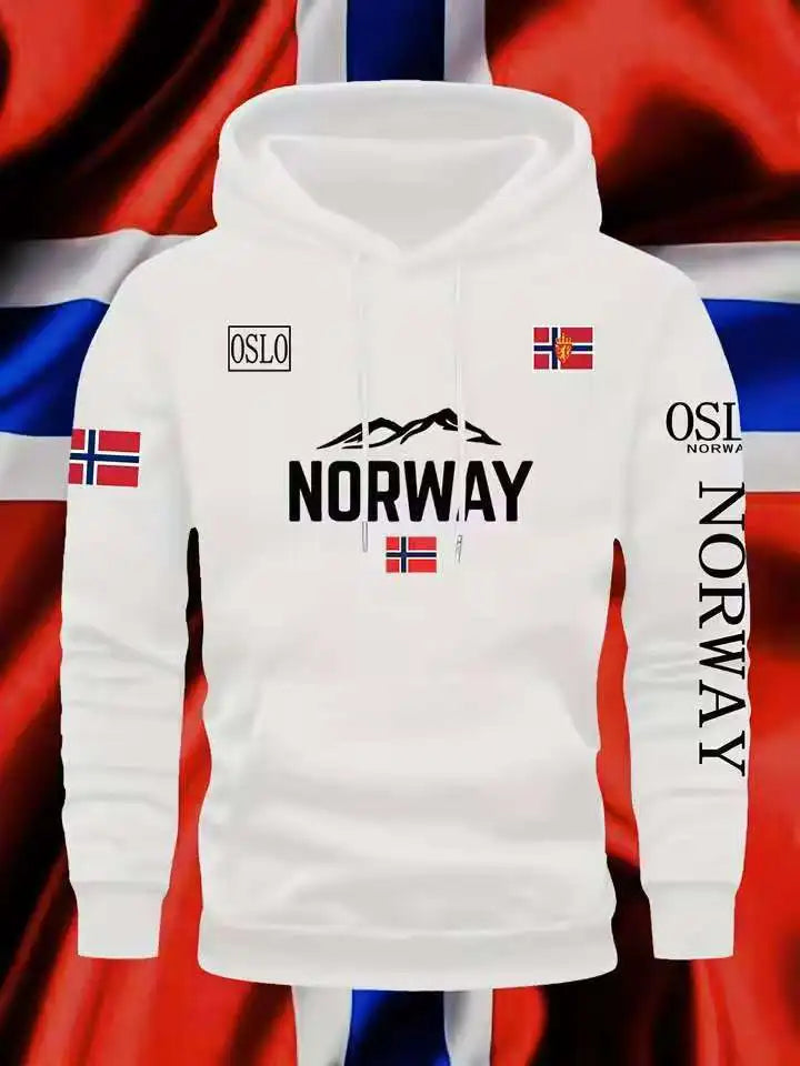 NORWAY printing Autumn winter models Men's Fleece windproof Warm Cotton Oversized Hoodie Outdoor Commuter Men's High Elastic top