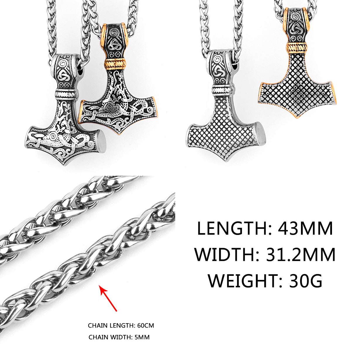 Original Viking Stainless Steel Thor Hammer Multiple Styles Domineering Unisex Necklace Pendant Boyfriend Gift Wholesale