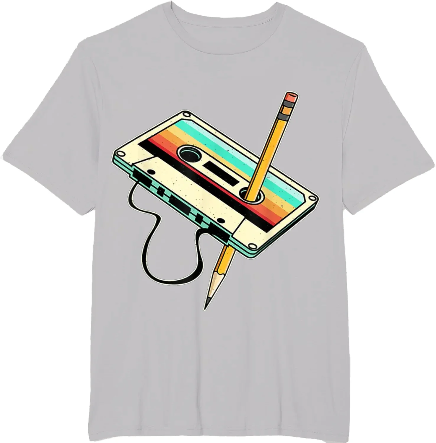 80s Cassette Tape Pencil 1980s Retro Vintage Throwback Music T-Shirt Men Clothing Vintage T Shirt Camisetas
