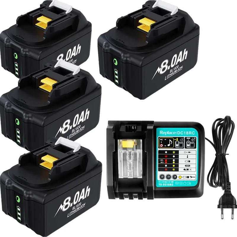 For Makita BL1830 Replacement Battery 18V 8000mAh Li-ion Compatible with BL1860 BL1850 BL1840B Power Tools + 6A Fast Charger