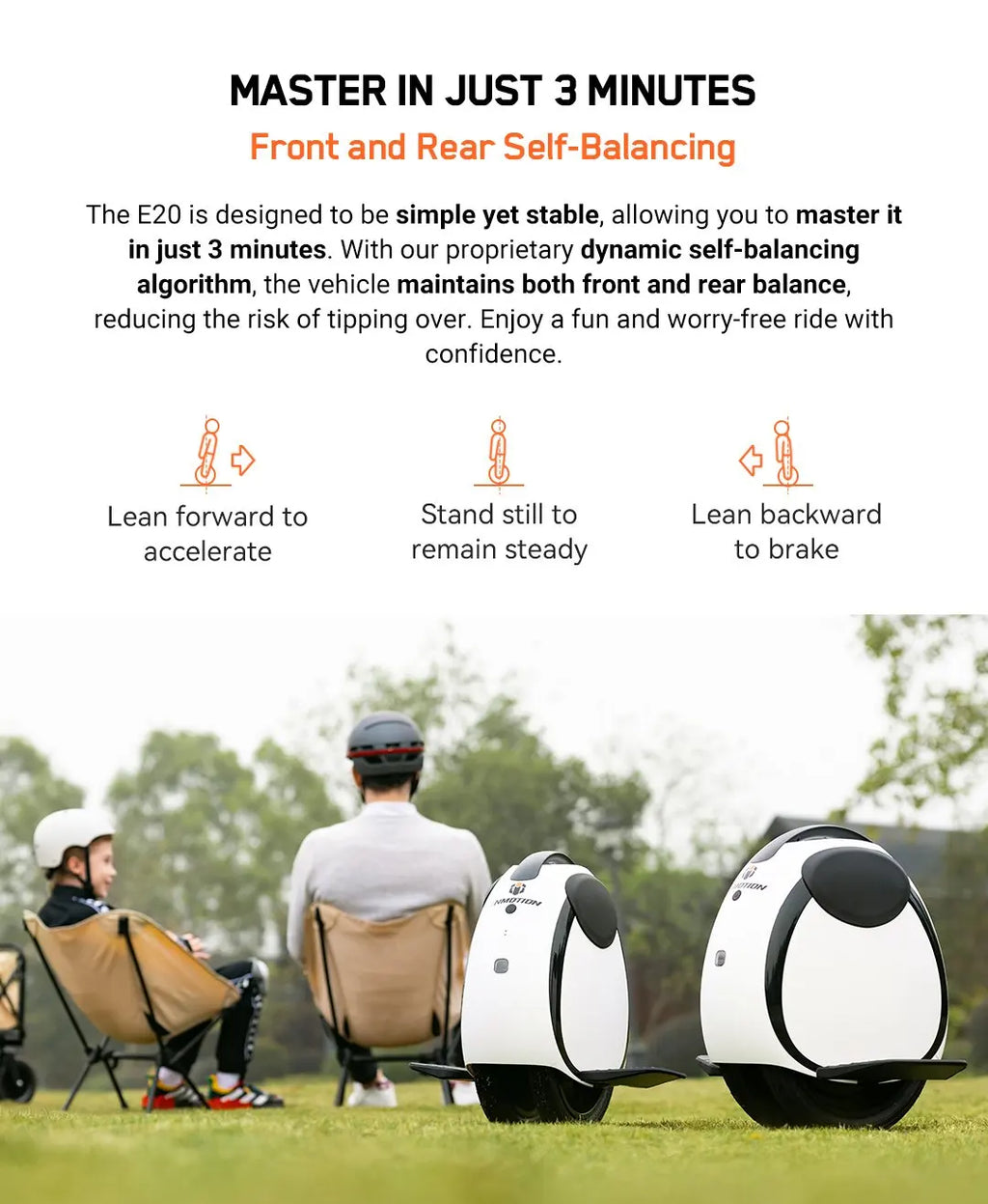 Original INMOTION E20 Electric Unicycle Motor 900W Battery 54.6V Top Speed 20km/h Range 30km Bluetooth Speaker 14inch EUC Wheel