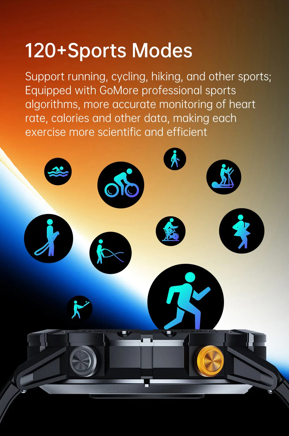 Rugged Fitness Smartwatch - 100+ Professional Sport Modes, Life Waterproof, Smart Message Notifications, Precision Sleep Tracker