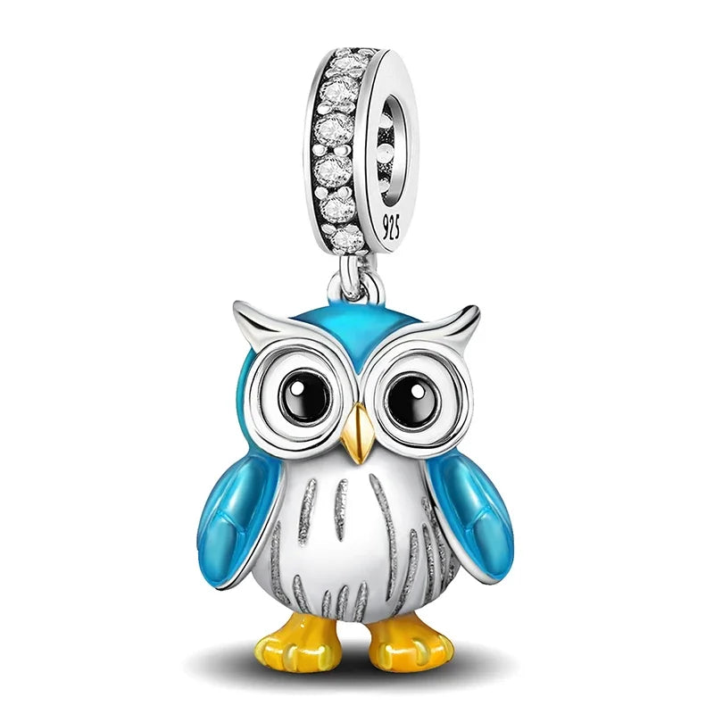925 Sterling Silver Owl Dinosaur Panda Chameleon Cute Charm Bead Fit Diy Bracelet Bangle Making Gift of High Quality Jewelry