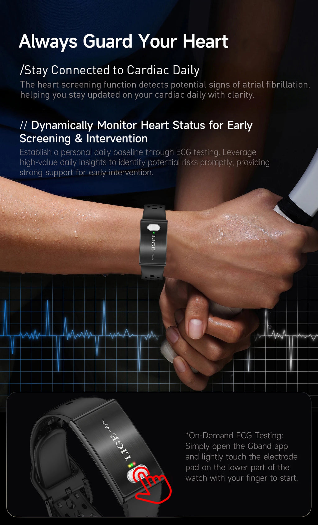 LIGE Fitness Tracker ECG+PPG SpO2 Sport Smart Bracelet Body Fat BMI Heart Rate Blood Pressure Monitor Pedometer Smartwatch Band