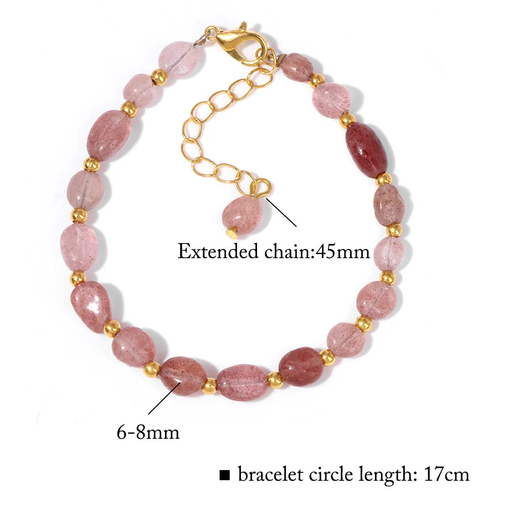 Trendy Sweet Random Shape Stone Bracelets Natural Stone Rose Quartzs Agates Bracelets Gold Color Chain Bracelets Bangles Gifts