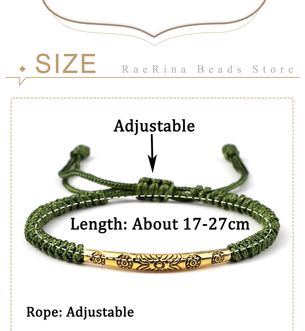 Golden Color Long Tube Braided Bracelet Lucky Red Black Thread Handmade Adjustable Bangle Men Women Buddhism Jewelry Prayer Gift