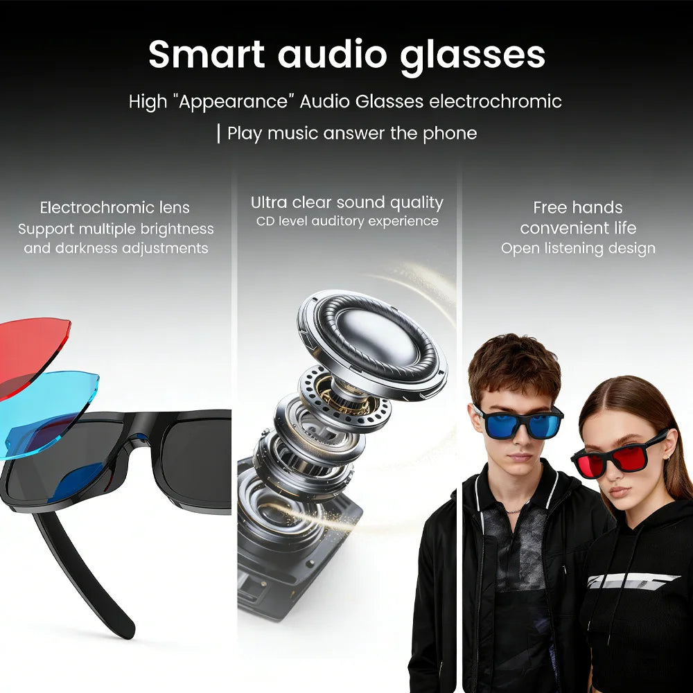 Smart Audio Glasses 2026 Touch Color Changing Lens Dual Microphone Noise Reduction Super Clear Sound Bluetooth Sunglasses Wirele
