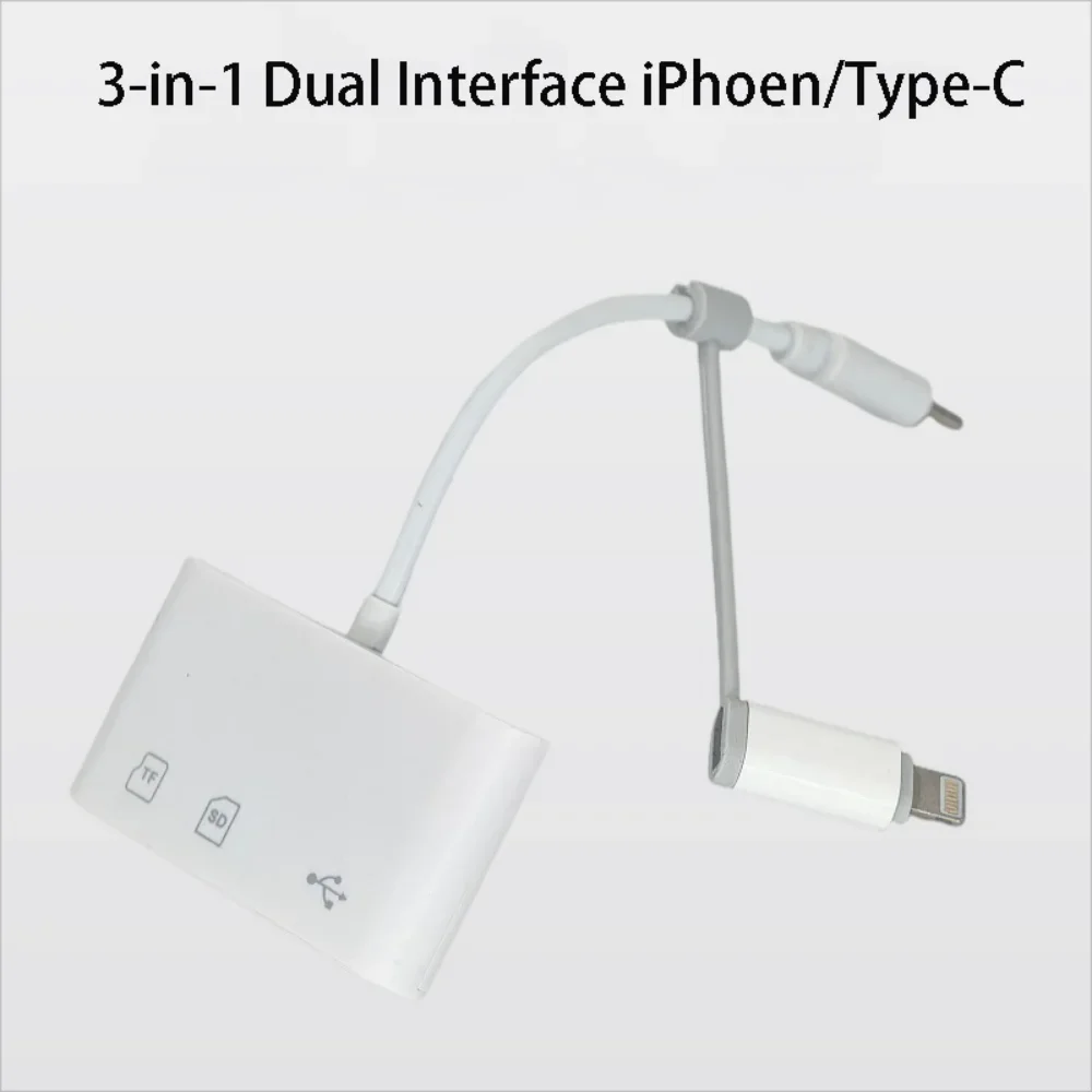 3-in-1 Lightning TypeC to SD & TF Card USB Camera Adapter For iPhone iPad Card Reader USB Dongle for USB Flash Plug  Play
