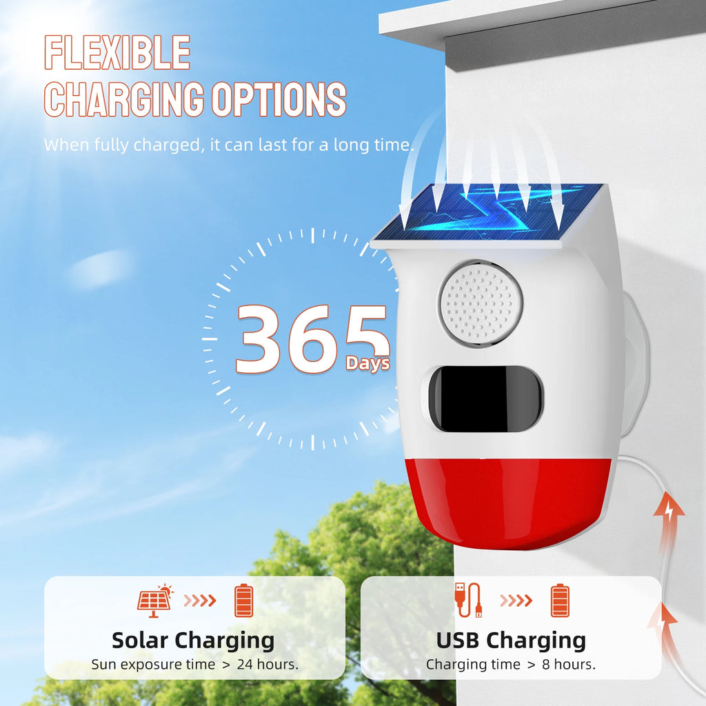 PGST 120dB Solar Independent Alarm Detector PIR Infrared Motion Sensor Siren Horn Home Security Protection Outdoor Waterproof